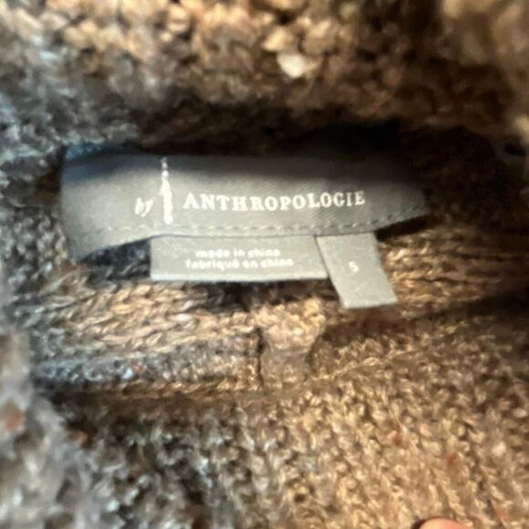 ANTHROPOLOGIE Corinne Cable Knit Poncho Sweater Small Taupe Tan Cowl Oversized - Picture 9 of 15